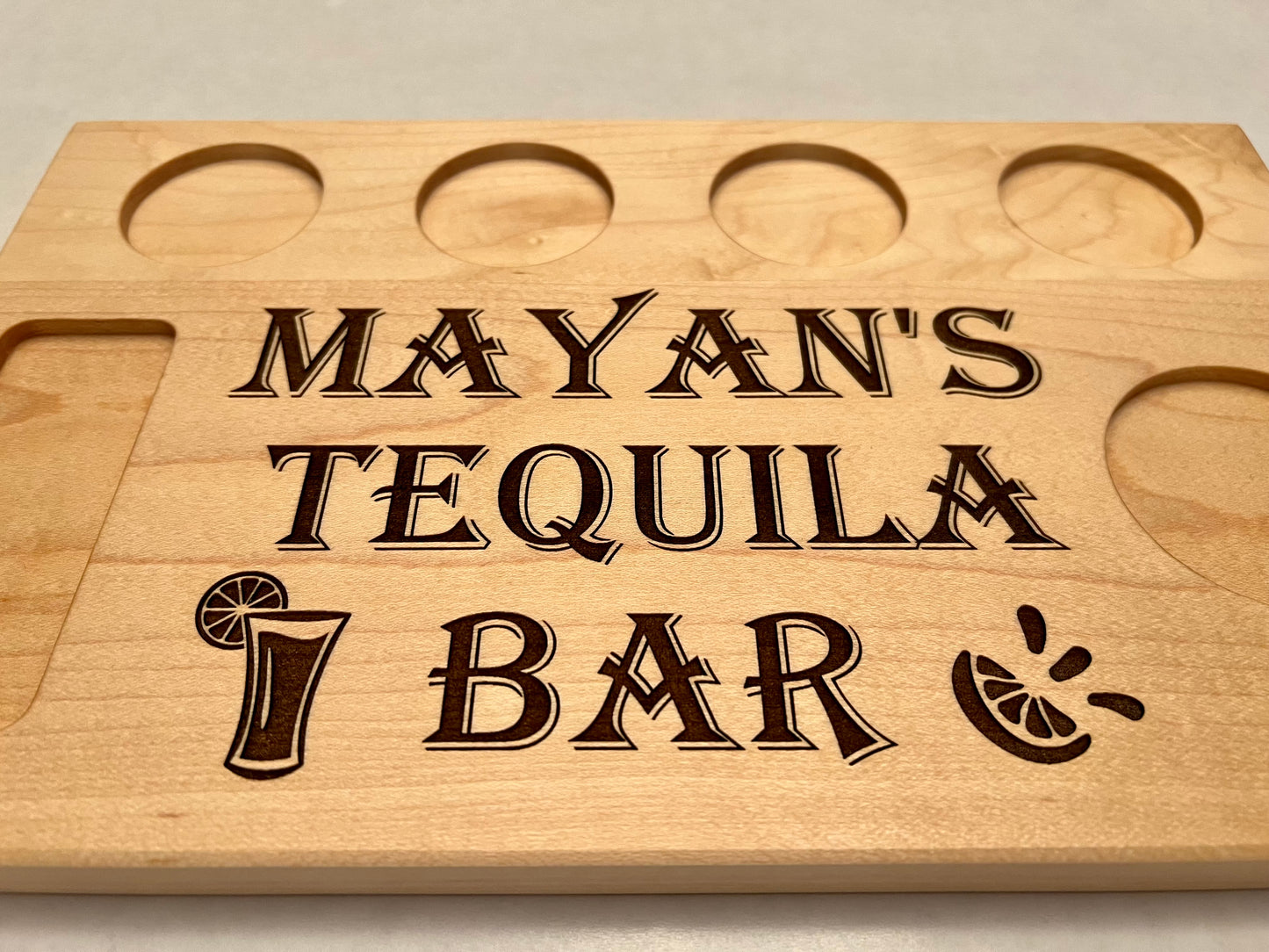 Unique personalized gift idea for her. Handmade and engraved gift for tequila drinker. Personalized tequila shot board with first name. Perfect gift for birthday, retirement, engagement, as a grooms gift, graduation gift.