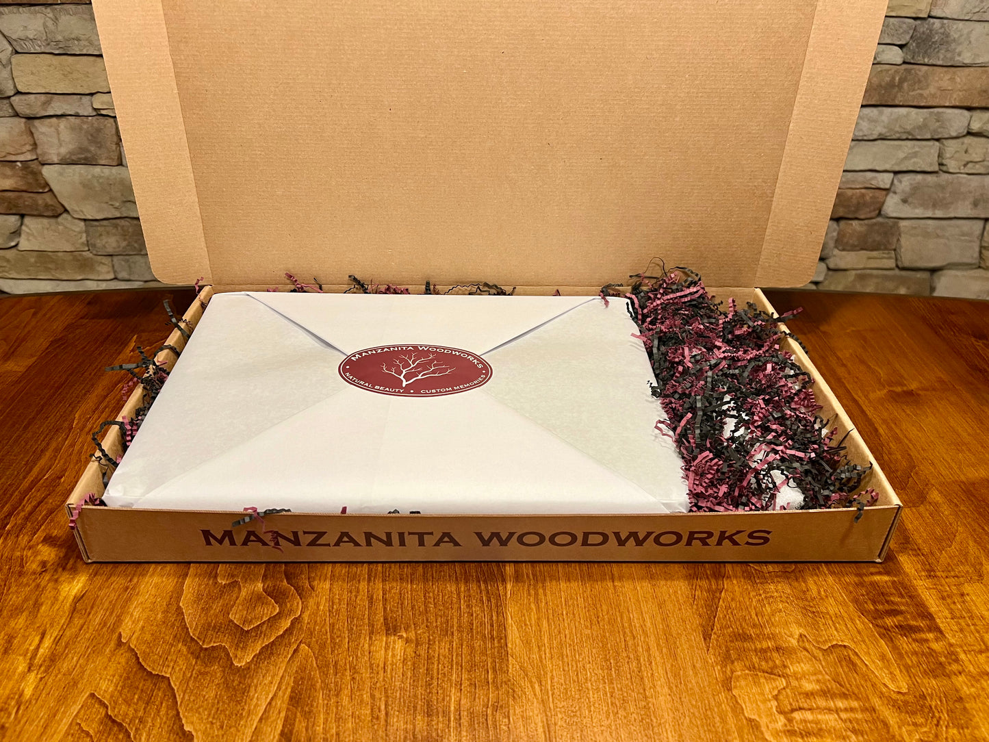 Custom gift wrapping is included with your personalized shot board order. We include a sample or our board butter as well.