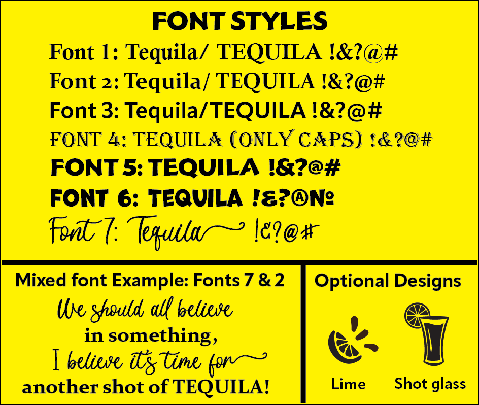 Personalized tequila barware. Choose your font and personalized message.