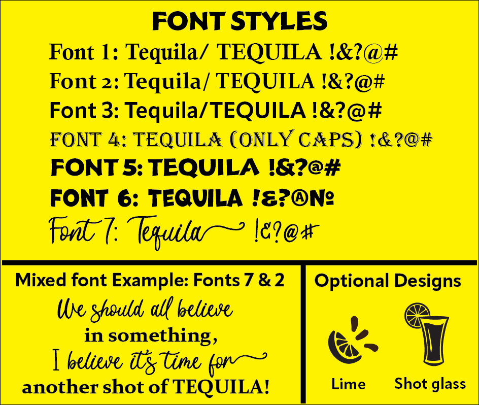 Personalized tequila barware.  Choose your font and personalized message.