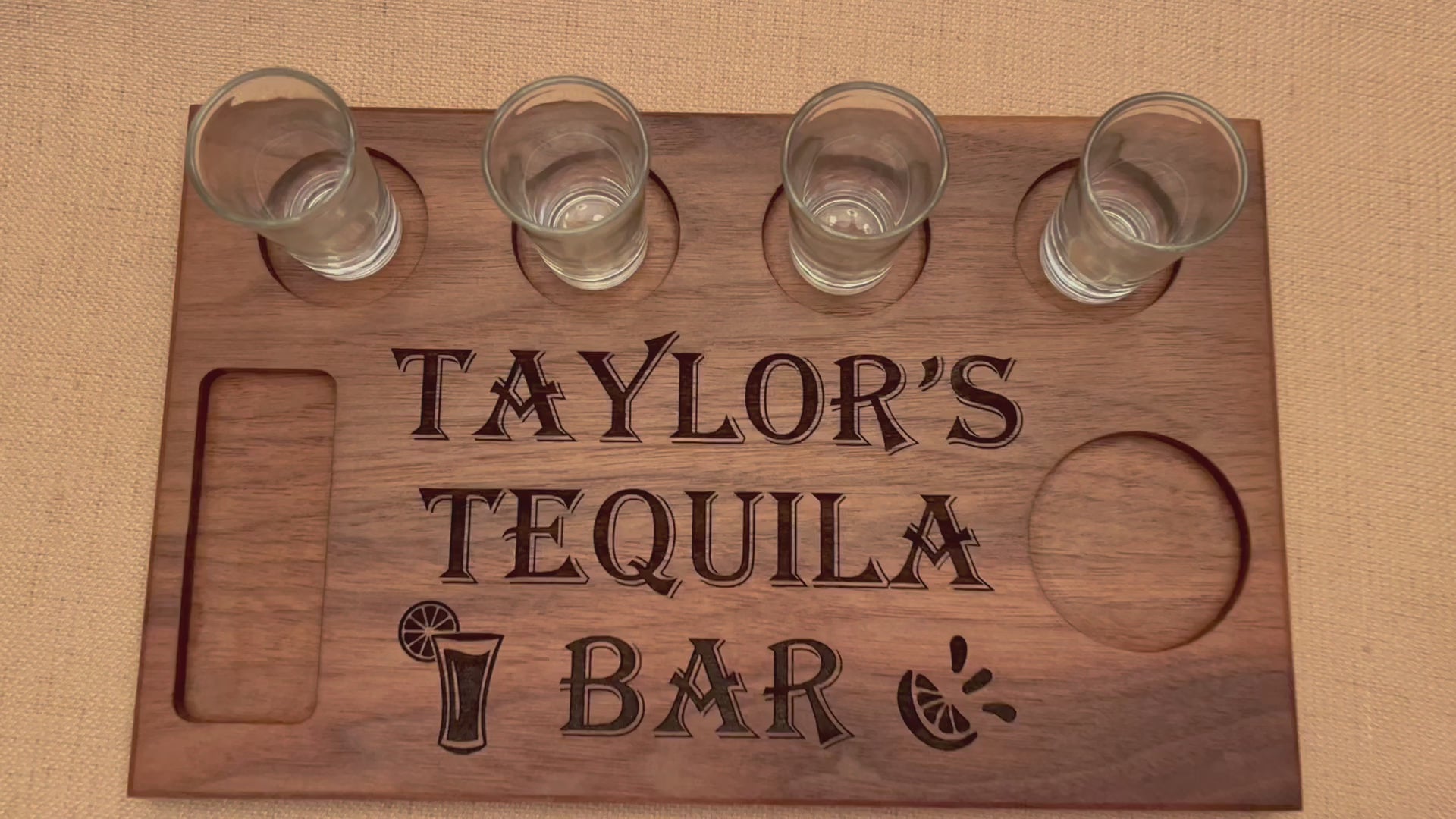 Personalized tequila shot board for home bar.  Personalized tequila bar gift customized with first or last name gift.  Tequila lover gift. 