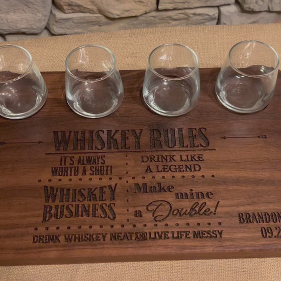 Custom whiskey gift for whiskey drinker. Whiskey shot board has whiskey rules like whiskey business on them. Custom gift for whiskey drinker. ￼