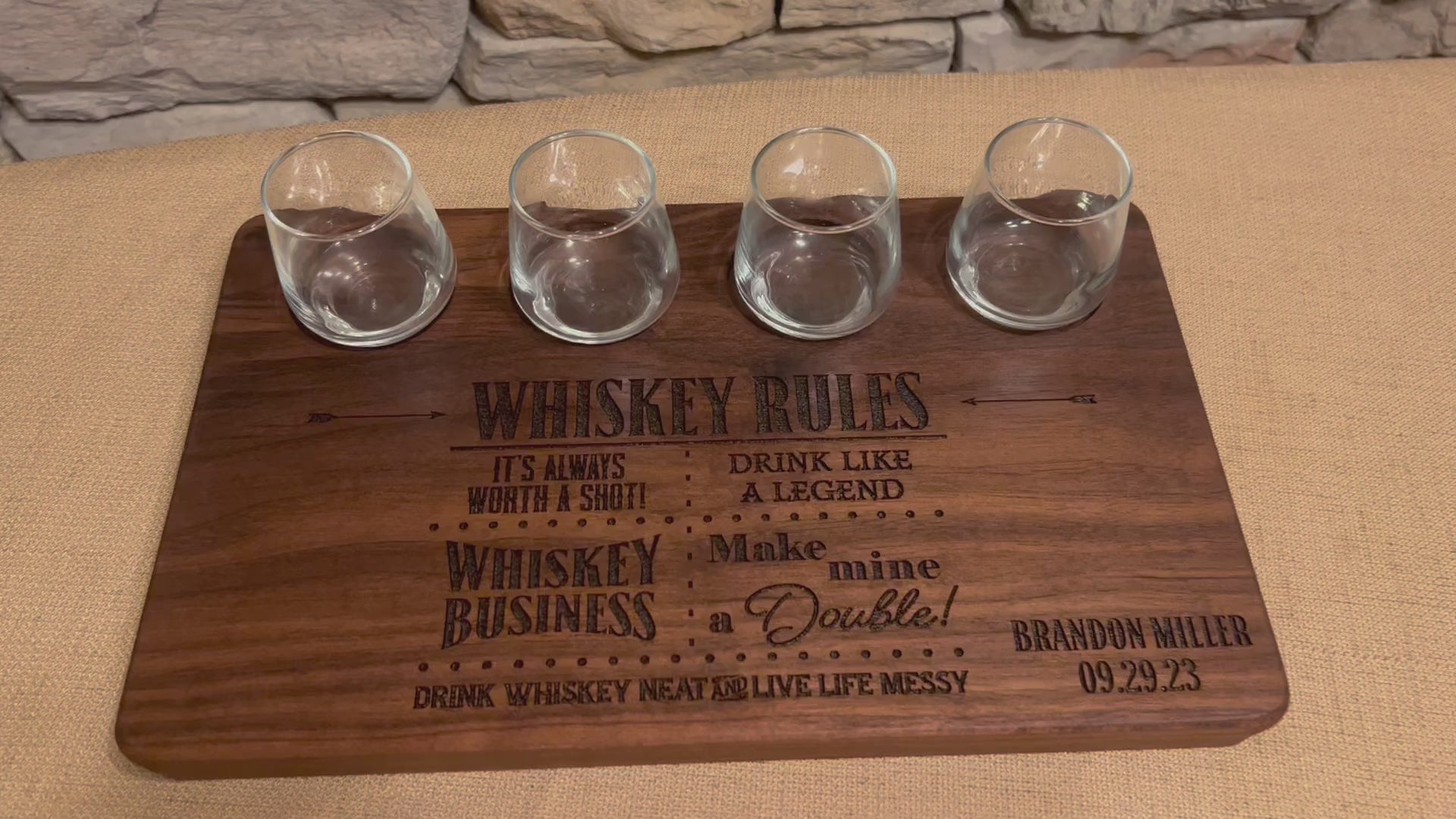 Custom whiskey gift for whiskey drinker. Whiskey shot board has whiskey rules like whiskey business on them. Custom gift for whiskey drinker. ￼