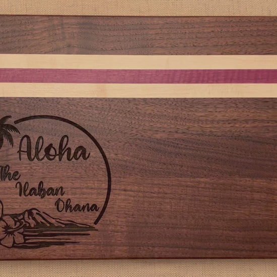 Hawaii family name cutting board for kitchen.  Personalized Hawaiian themed gift for new home. 