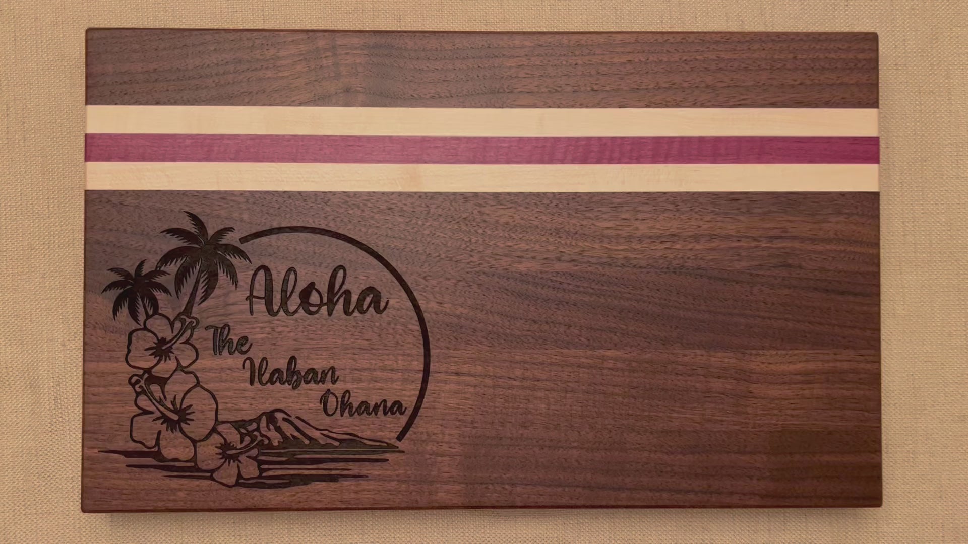 Hawaii family name cutting board for kitchen.  Personalized Hawaiian themed gift for new home. 