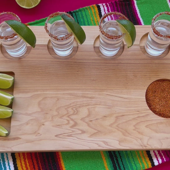 Personalized create your own maple tequila shot board.  Personalized gift for the tequila drinkers home bar setup.  Personalized barware gift for bride and groom.